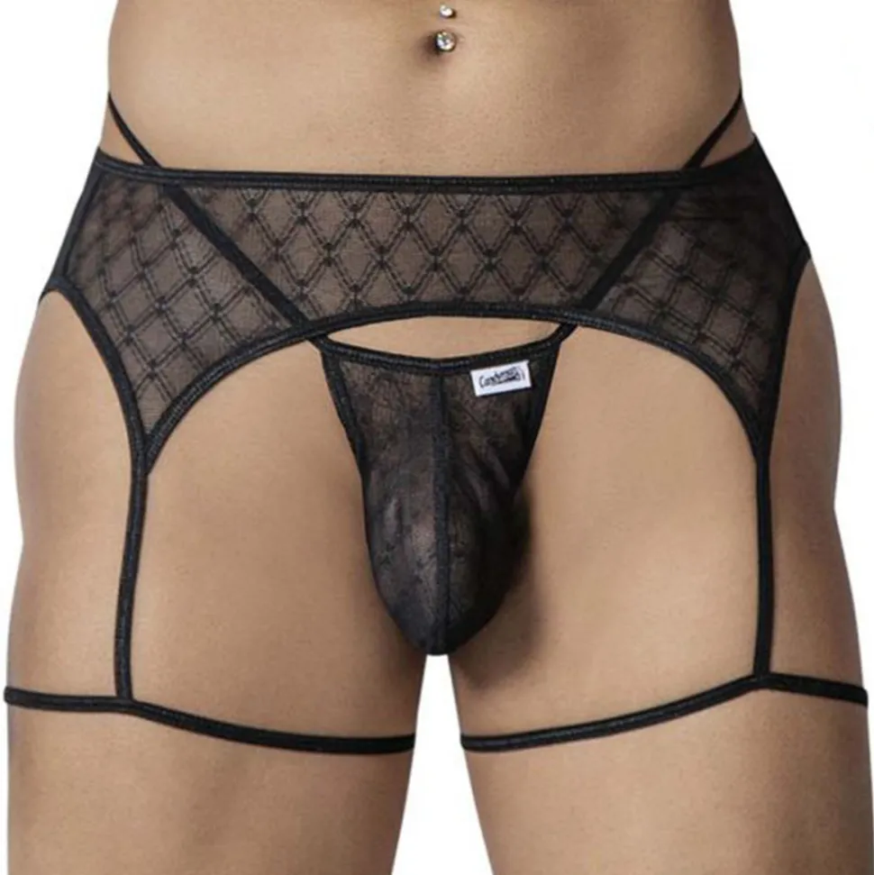 String Jarretière Résille Géométrique Noir