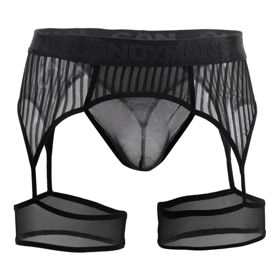 String Porte-Jarretelle Rayé Noir