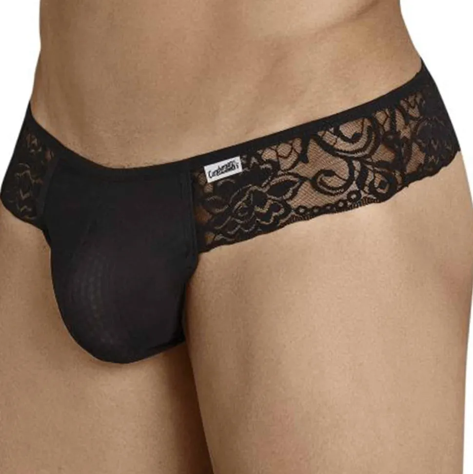 String Résille Dentelle Florale Noir
