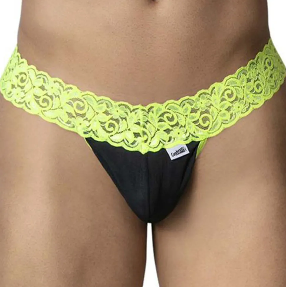 String Résille Dentelle Noir - Fluo
