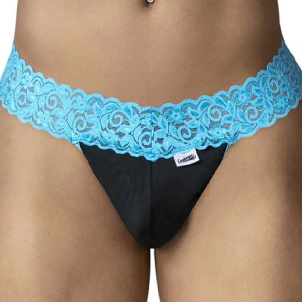 String Résille Dentelle Noir - Bleu