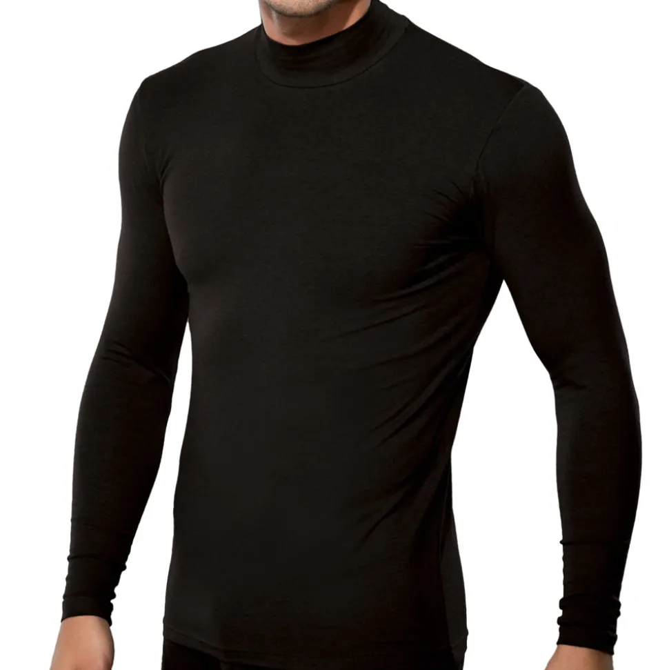 T-Shirt Col Montant Coton Modal Noir