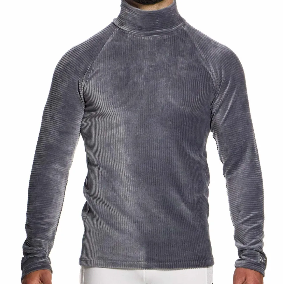 T-Shirt Col Roulé Corduroy Gris