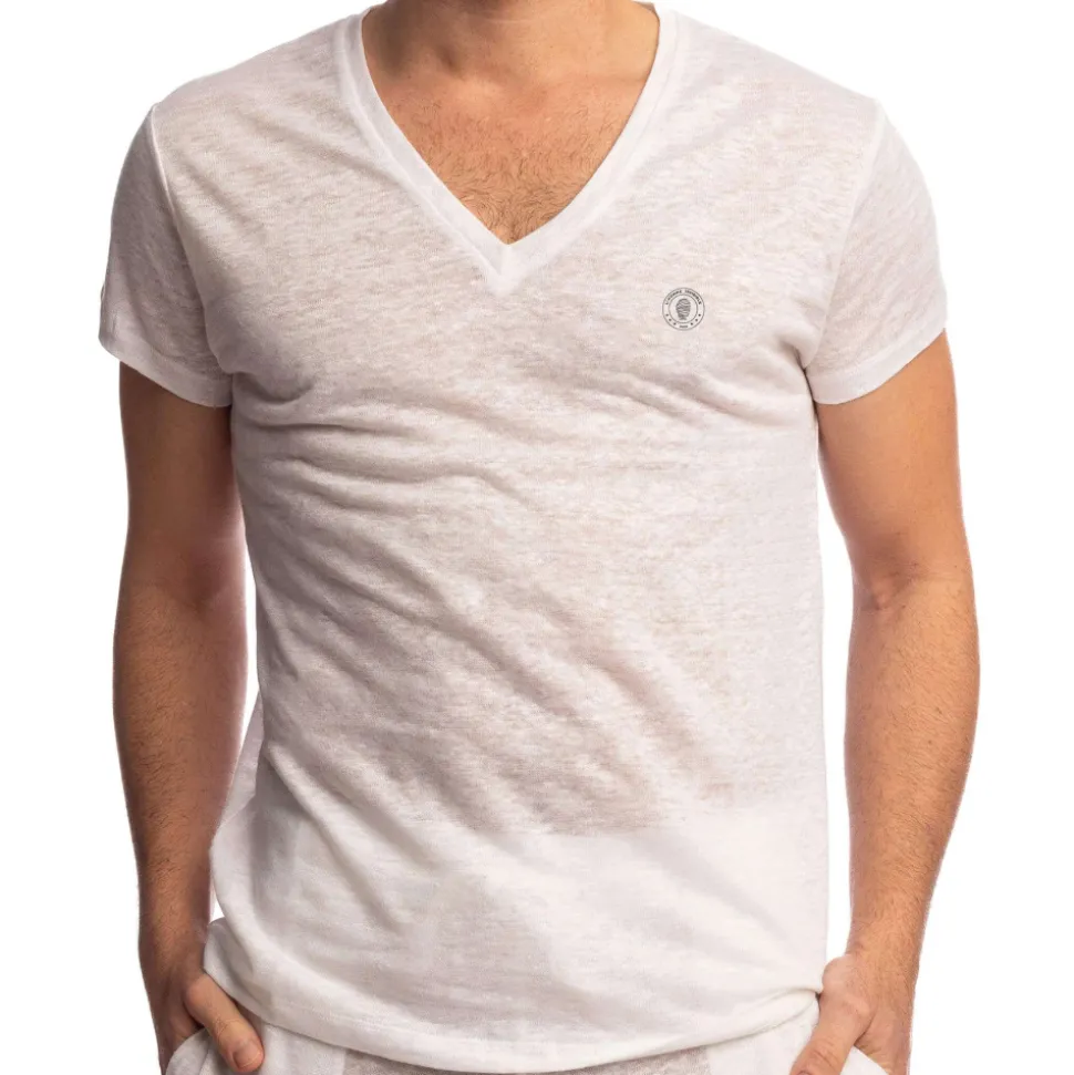 T-Shirt Col V Nieuport Blanc