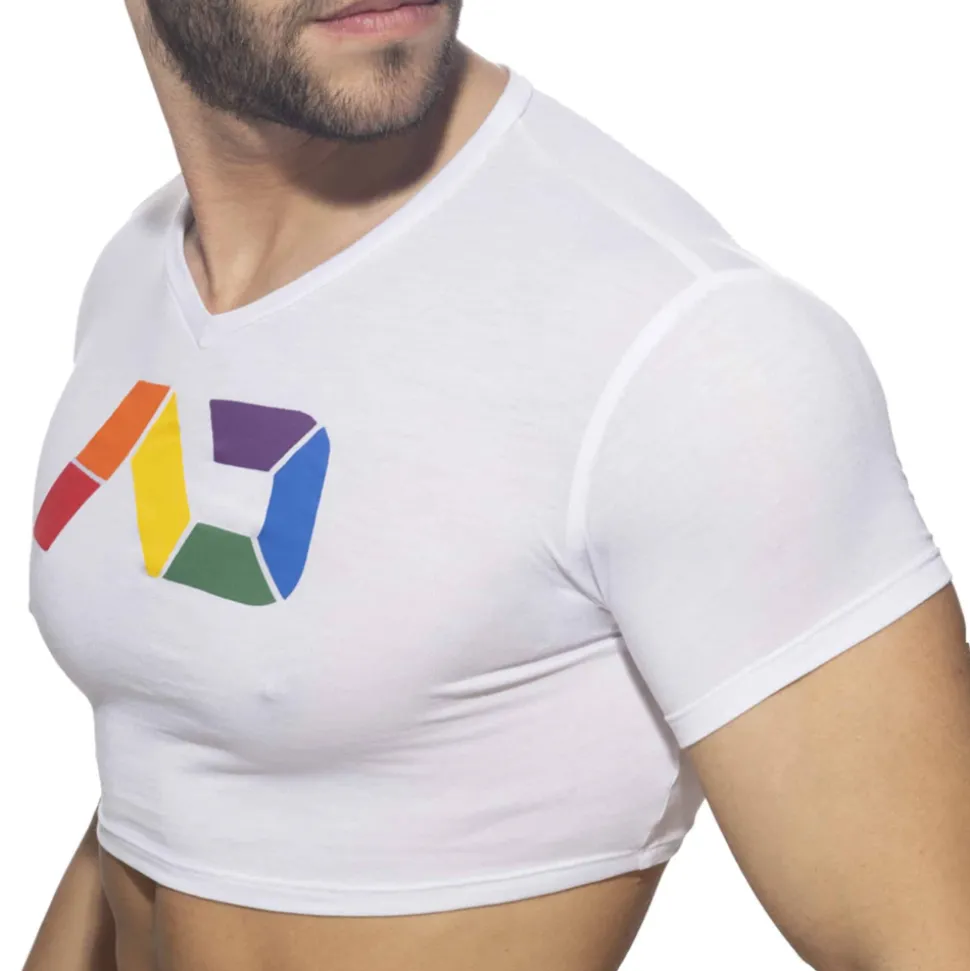 T-Shirt Crop AD Rainbow Blanc