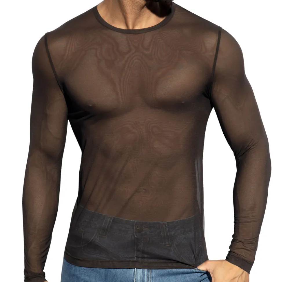 T-Shirt Net Manches Longues Marron