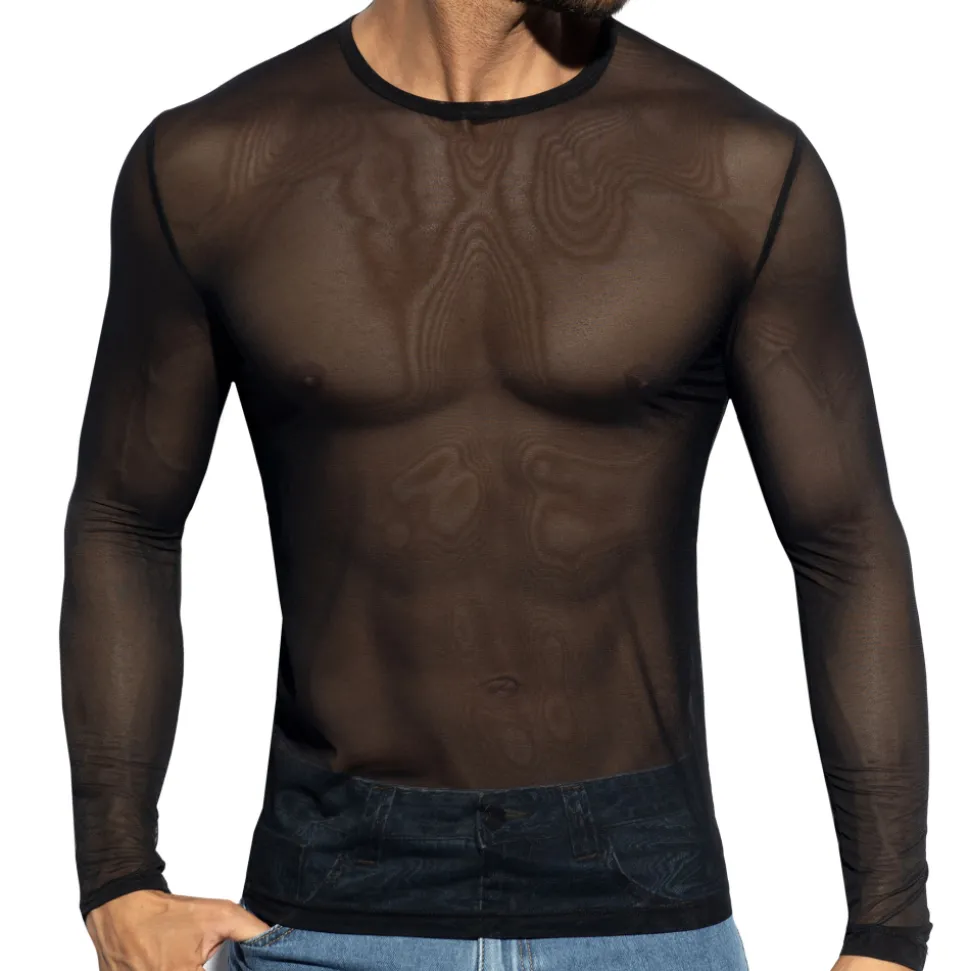 T-Shirt Net Manches Longues Noir