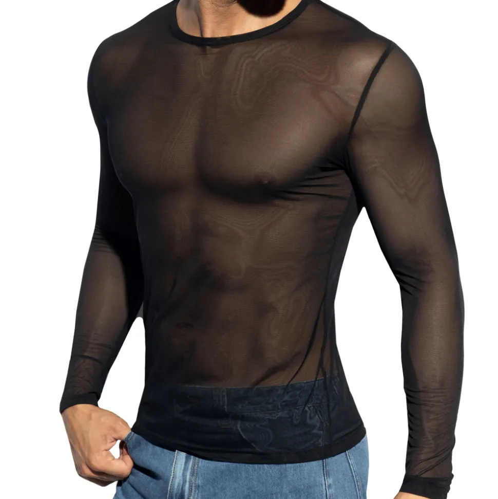 T-Shirt Net Manches Longues Noir