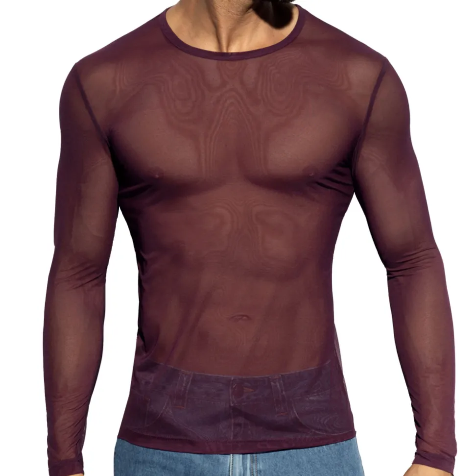 T-Shirt Net Manches Longues Aubergine